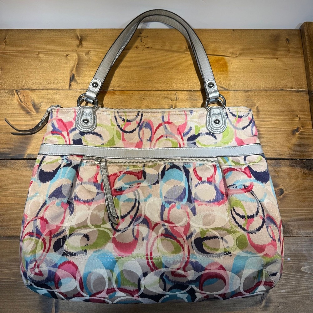 Coach Poppy Glam 19876 Ikat Graffiti Signature Tote Shoulder Bag Y2K Multicolour